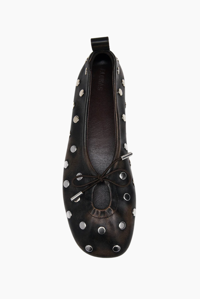 Rosalind All Studs Vintage Effect Brown Leather Ballet Flats - Brown - Alohas