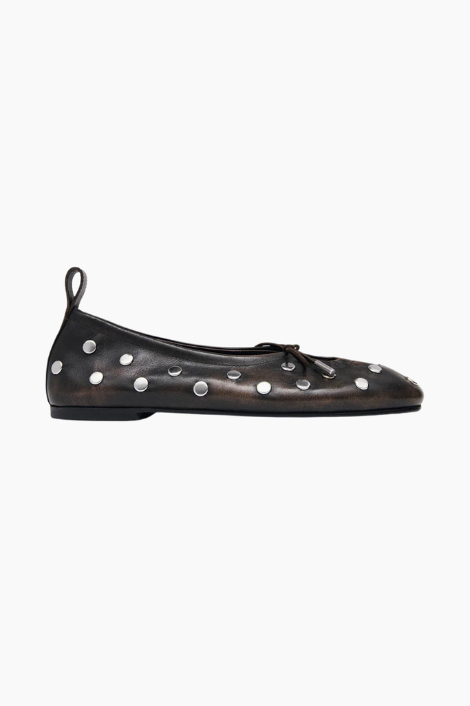 Rosalind All Studs Vintage Effect Brown Leather Ballet Flats - Brown - Alohas