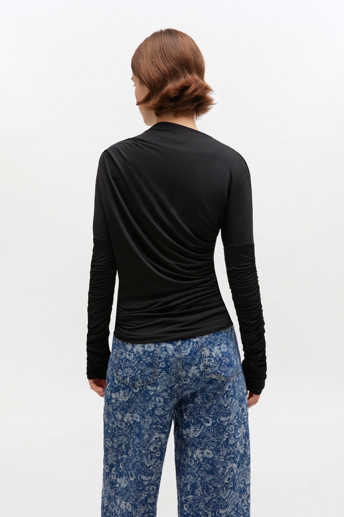 Shiny Jersey Ruched Top T4393 - Black - GANNI