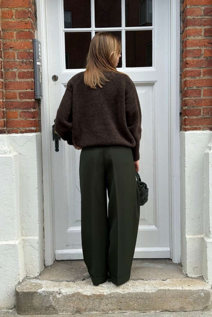 Single Wool Twill Oversized Pleated Pants - Kombu Green - GANNI