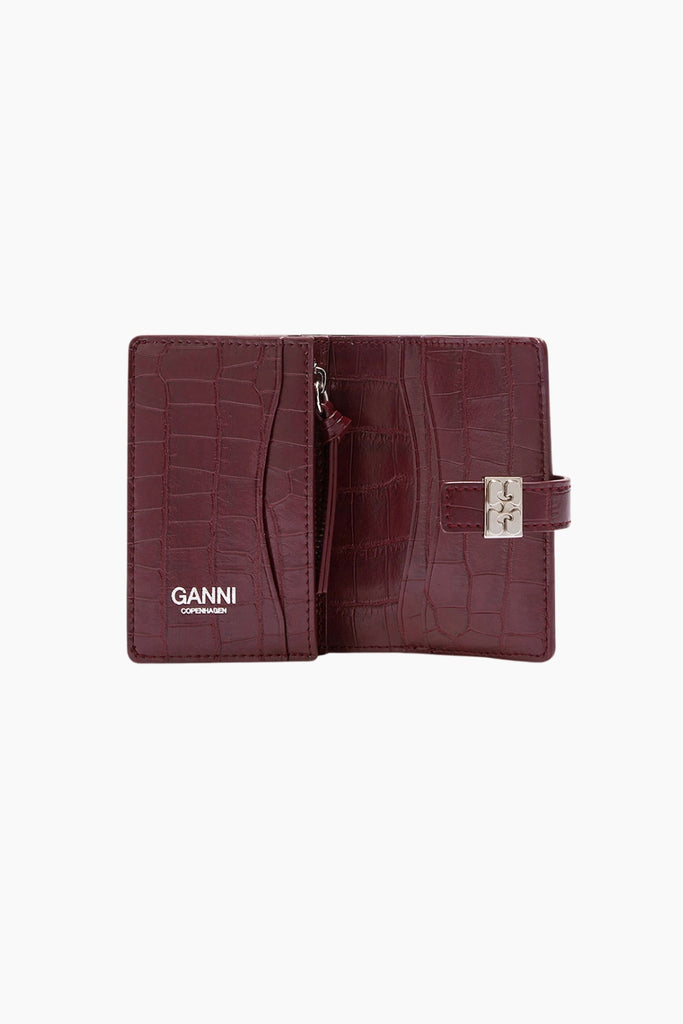 Slim Card Holder Croco - Burgundy - GANNI