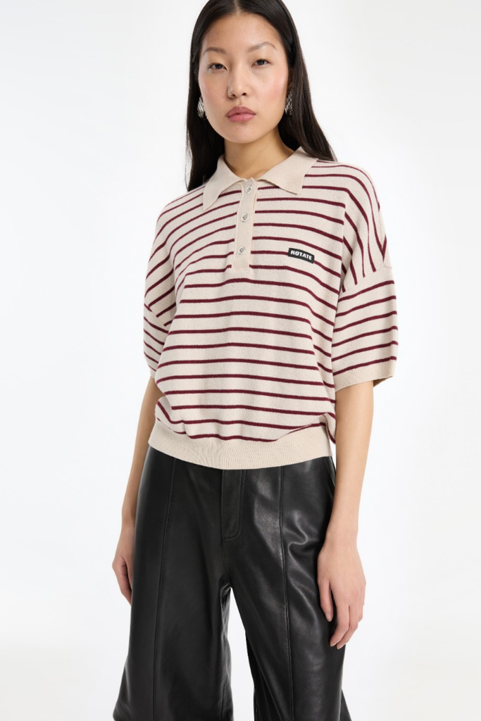 Slinky Knit Polo - Oatmeal Comb. - ROTATE