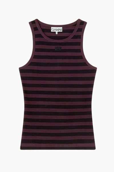 Soft Cotton Rib Tank Top A1050049 - Chocolate Plum - GANNI