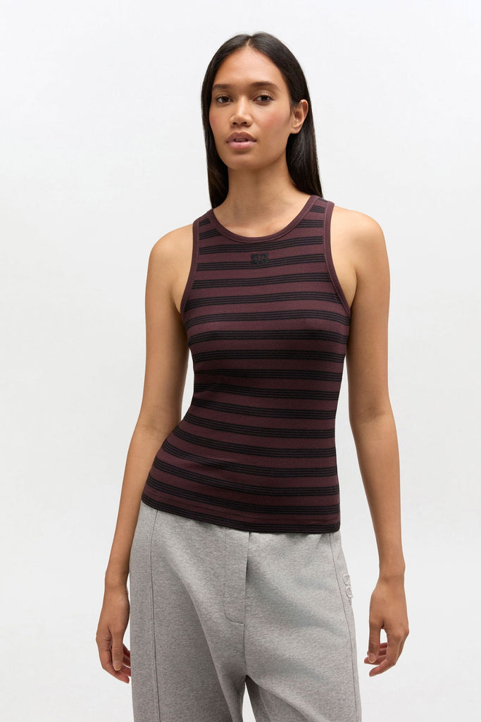 Soft Cotton Rib Tank Top A1050049 - Chocolate Plum - GANNI