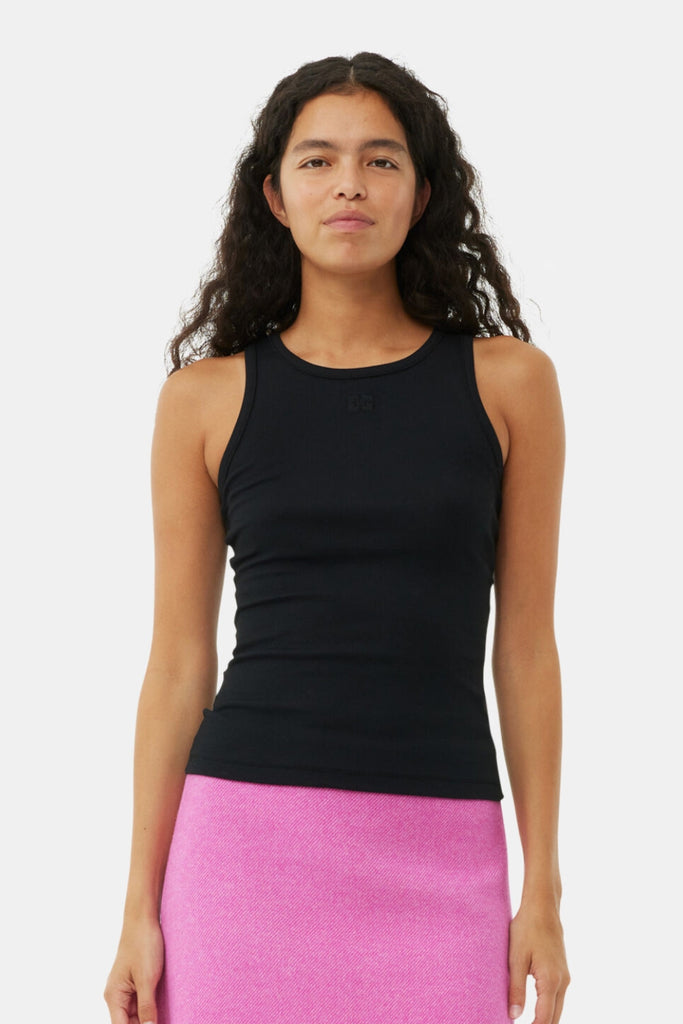 Soft Cotton Rib Tank Top T3898 - Black - GANNI