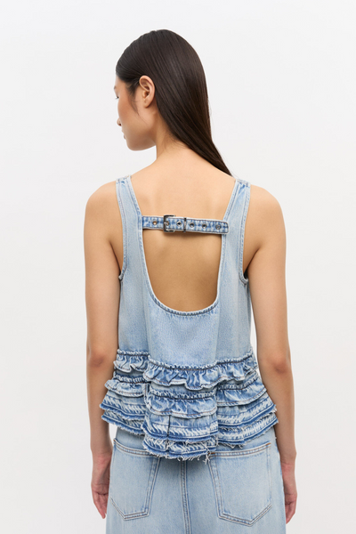 Soft Rigid Denim Frill Top J1818 - Light Blue Stone - GANNI