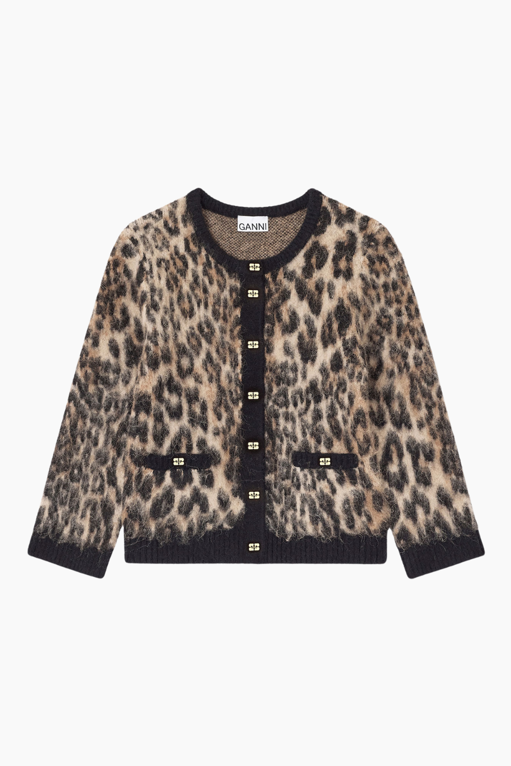 Soft Wool Leo 3/4 Sleeve Cardigan K2668 - Leopard - GANNI