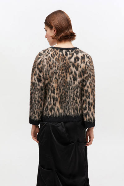 Soft Wool Leo 3/4 Sleeve Cardigan K2668 - Leopard - GANNI