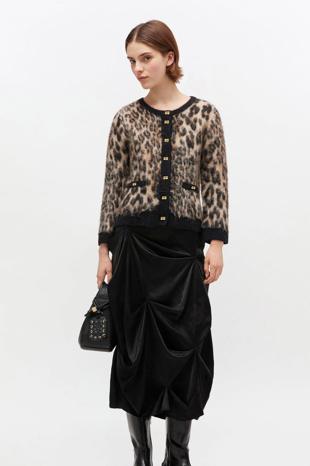 Soft Wool Leo 3/4 Sleeve Cardigan K2668 - Leopard - GANNI