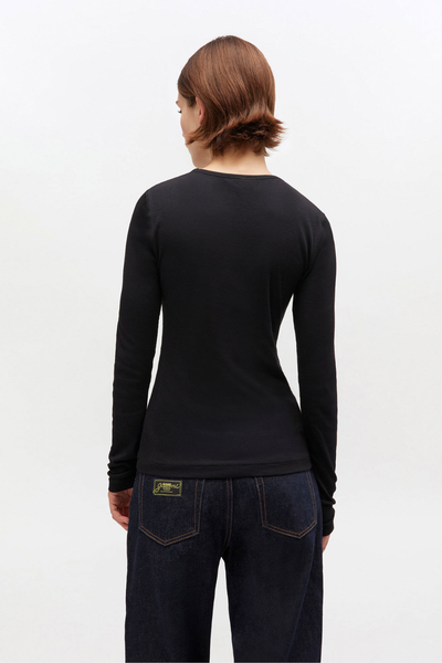 Soft Cotton Rib Long Sleeve T-Shirt T4313 - Black - GANNI-2