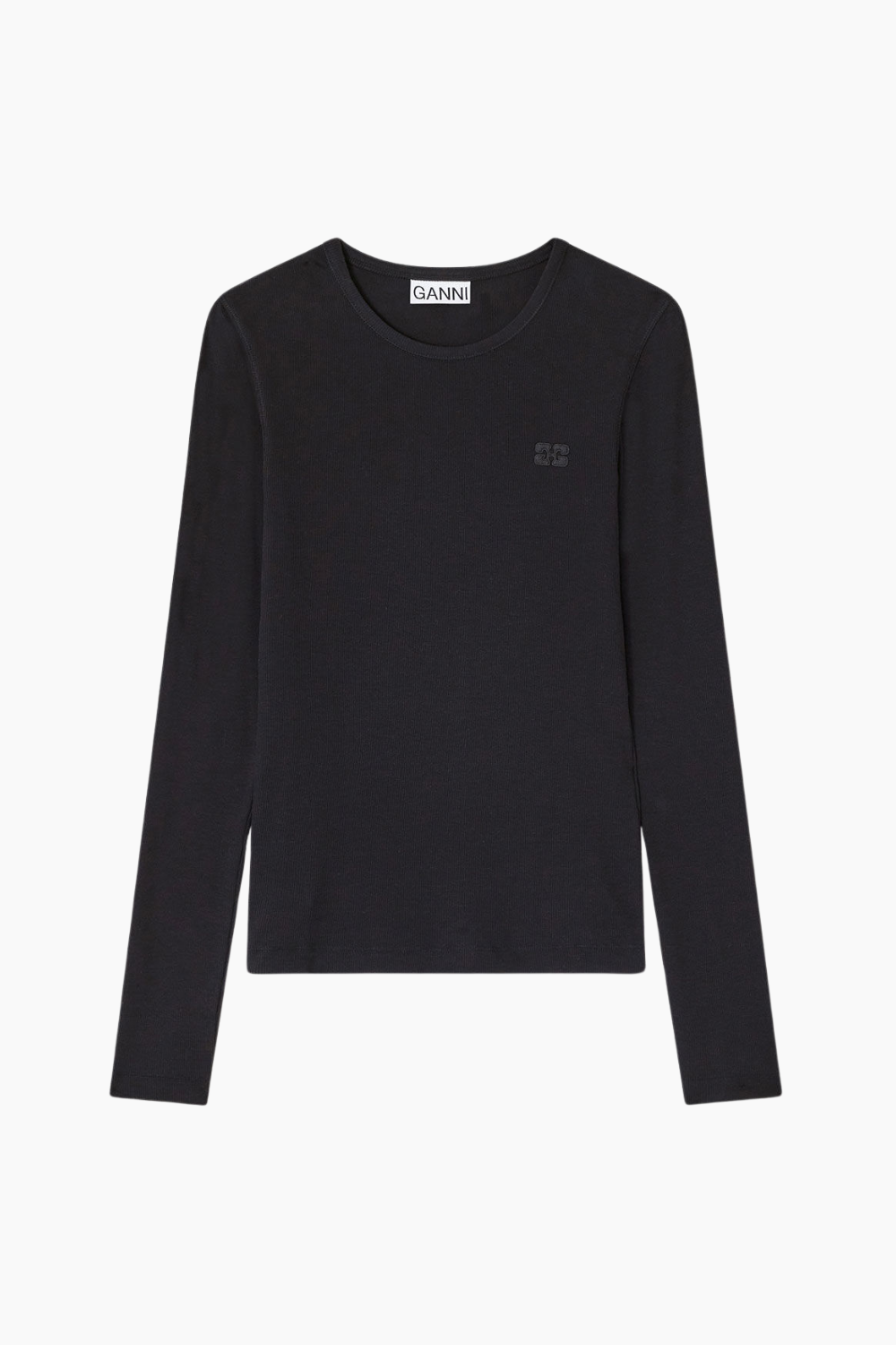 Soft Cotton Rib Long Sleeve T-Shirt T4313 - Black - GANNI