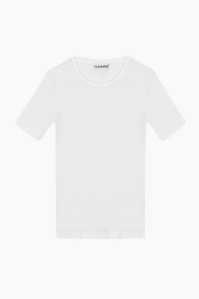Soft Cotton Rib Short Sleeve T-Shirt T3941 - Bright White - GANNI