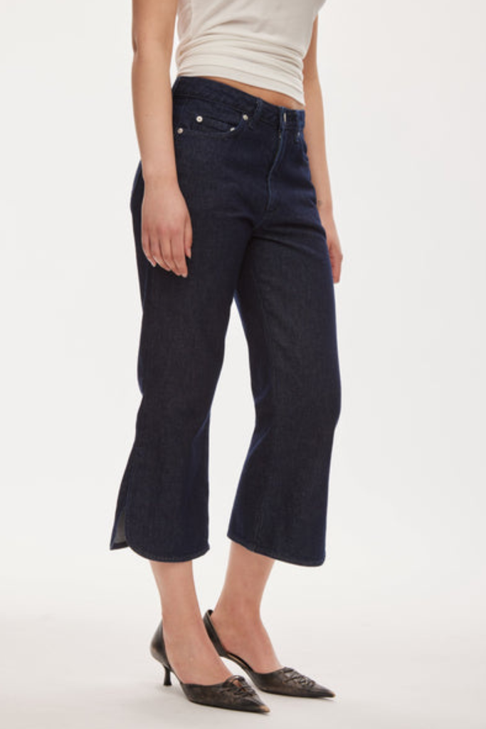Split Denim Capri - Raw Dark Blue - Oval Square