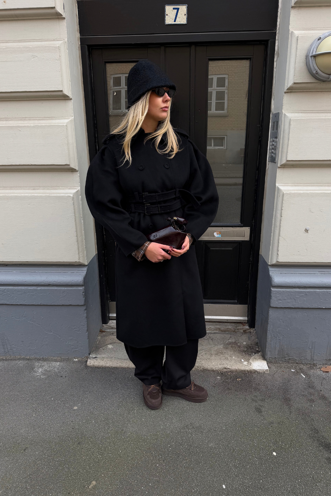Splittable Wool Trench Coat - Black - GANNI