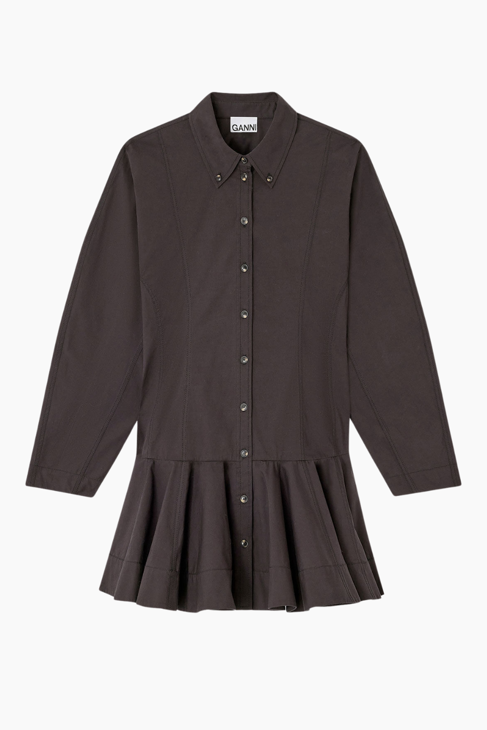 Stretch Cotton Buttoned Mini Dress W1001 - Black - GANNI