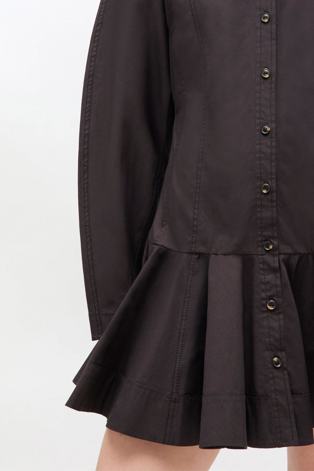 Stretch Cotton Buttoned Mini Dress W1001 - Black - GANNI