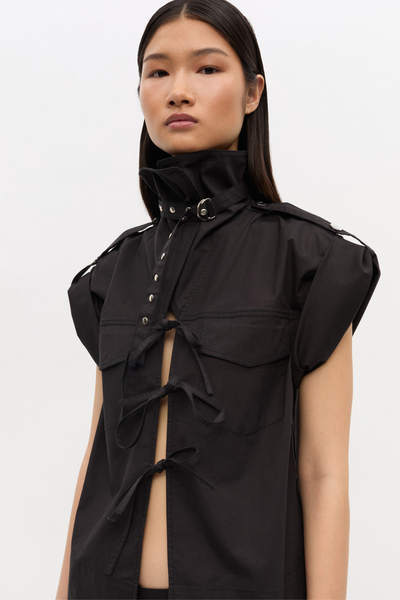 Stretch Cotton Cowl Neck Blouse W0880 - Black - GANNI