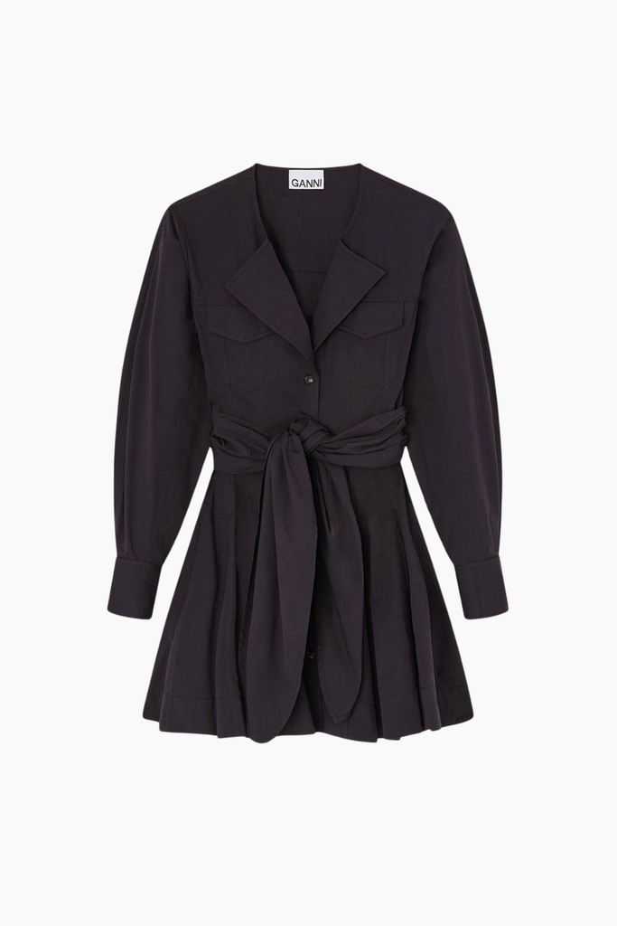 Stretch Cotton Mini Shirt Dress A1030479 - Black - GANNI