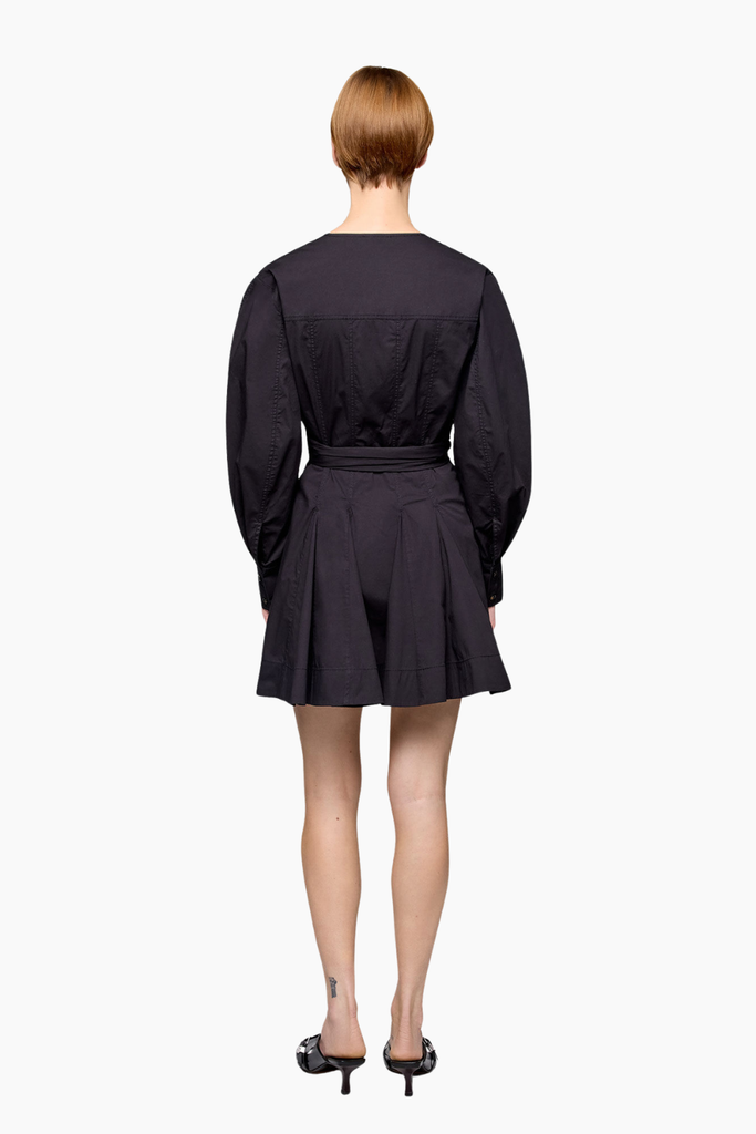Stretch Cotton Mini Shirt Dress A1030479 - Black - GANNI
