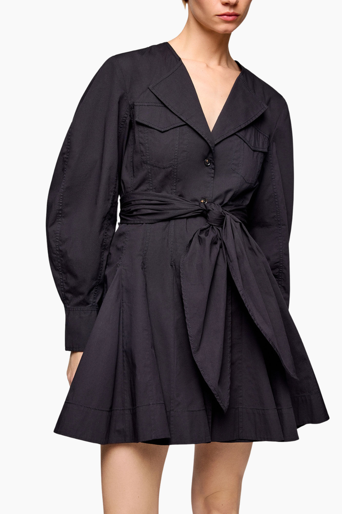 Stretch Cotton Mini Shirt Dress A1030479 - Black - GANNI