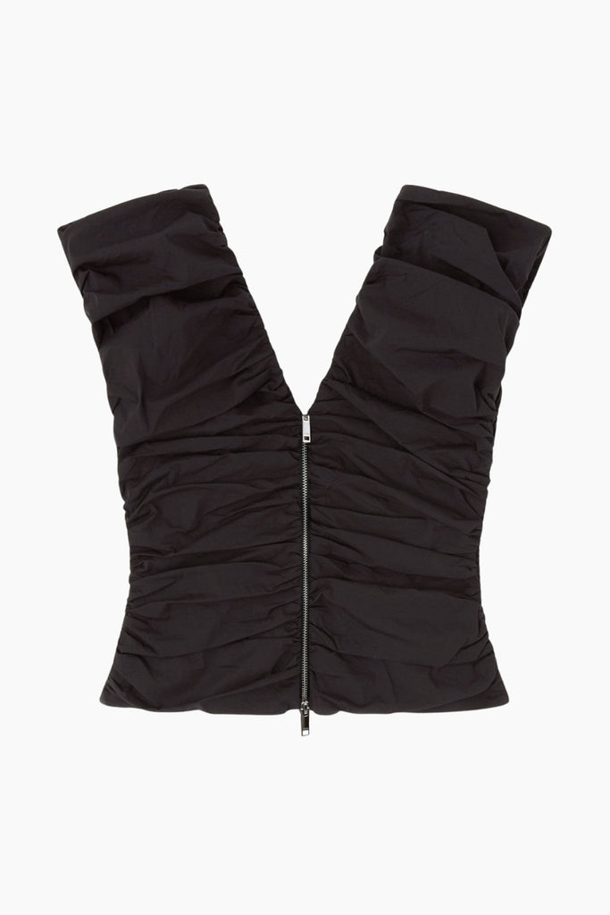 Stretch Cotton Ruched Top A1040071 - Black - GANNI