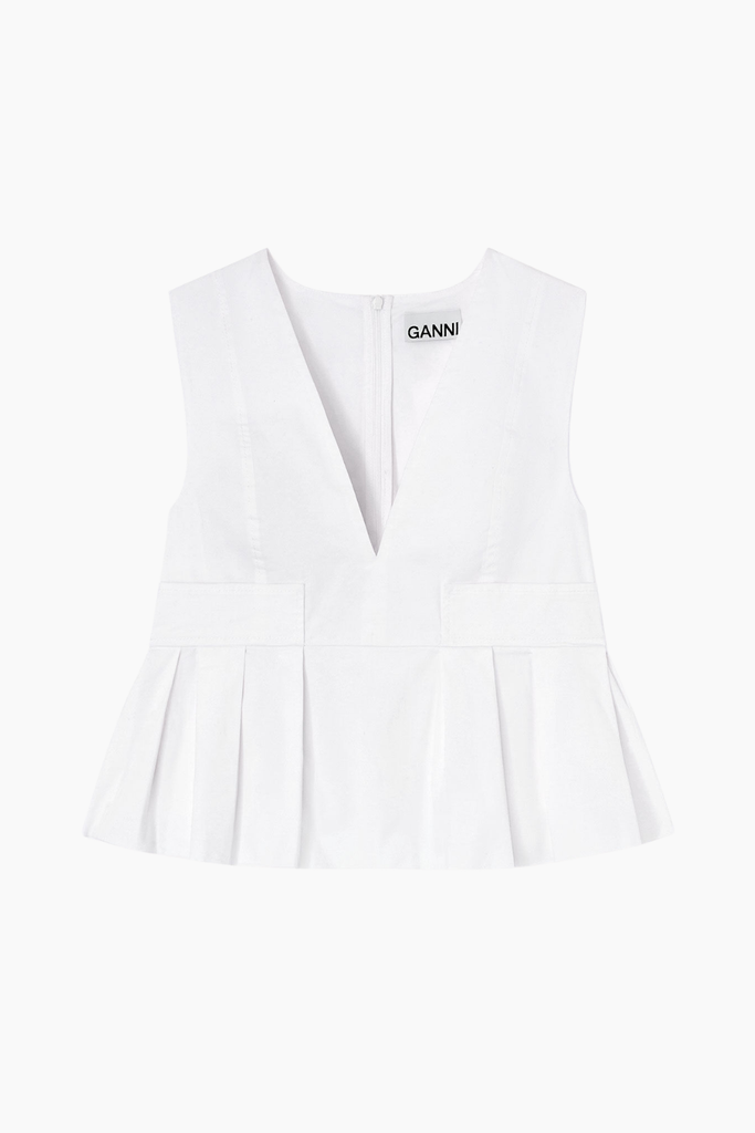 Stretch Cotton V-neck Pocket Blouse A1040124 - Bright White - GANNI