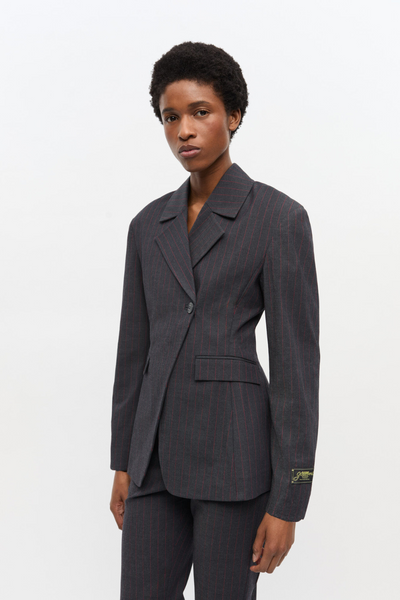 Stretch Stripe Blazer W0578 - Phantom - GANNI