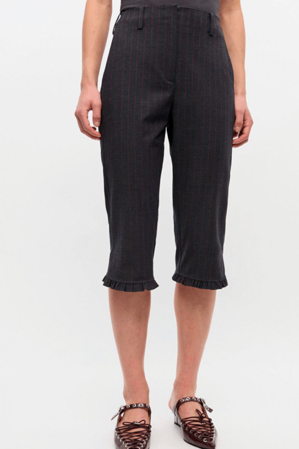 Stretch Stripe Tailoring Capri Pants W0672 - Phantom - GANNI