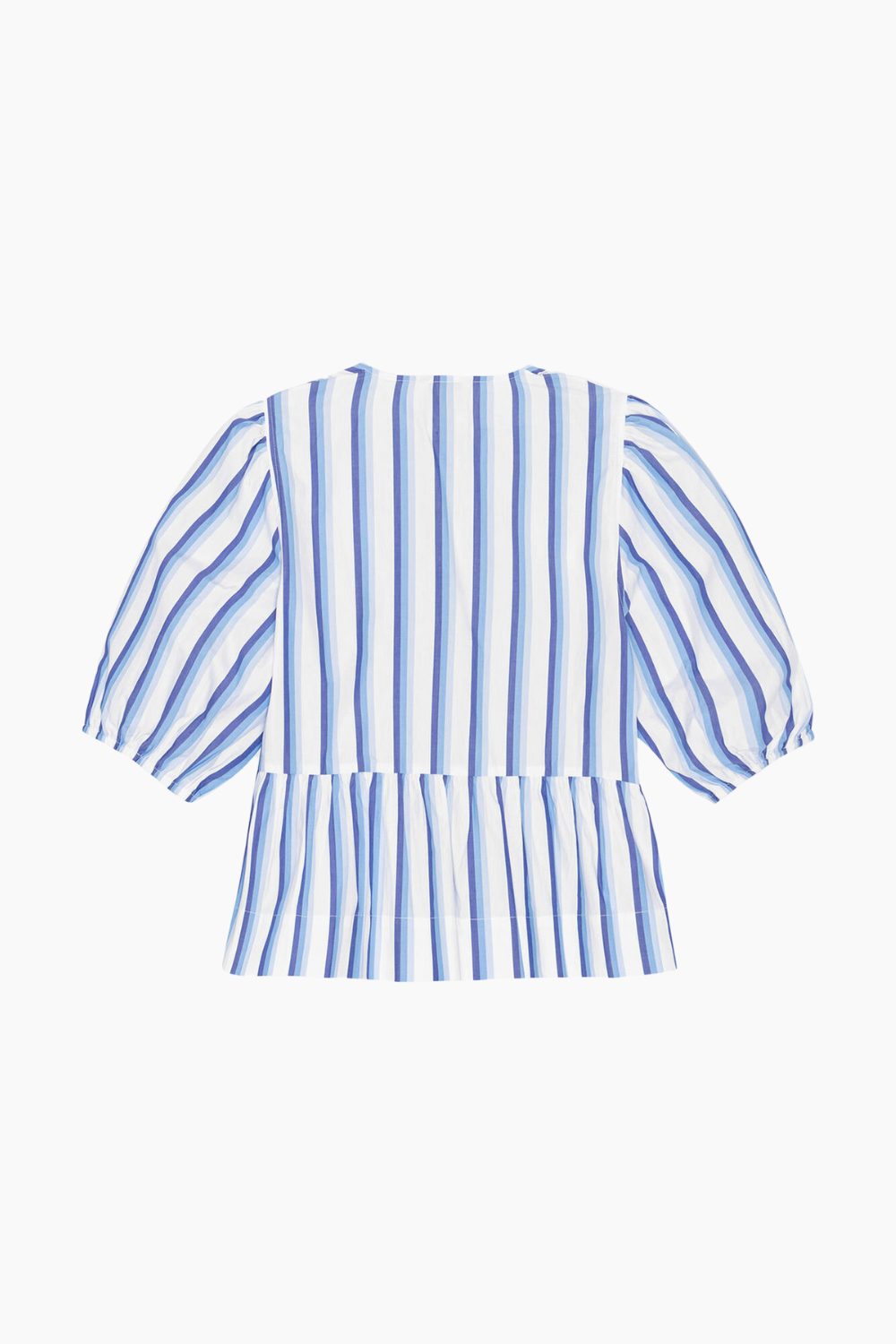Stripe Cotton Peplum Puff Sleeve Blouse F9184 - Silver Lake Blue - GANNI
