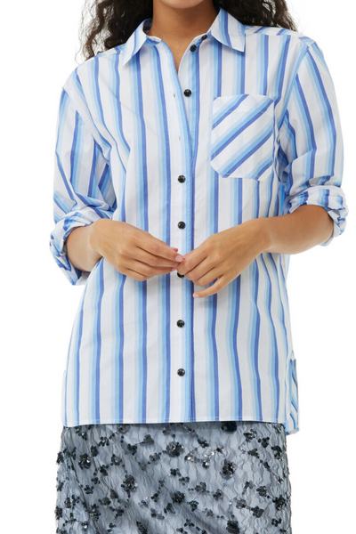 Stripe Cotton Shirt F9153 - Silver Lake Blue - GANNI