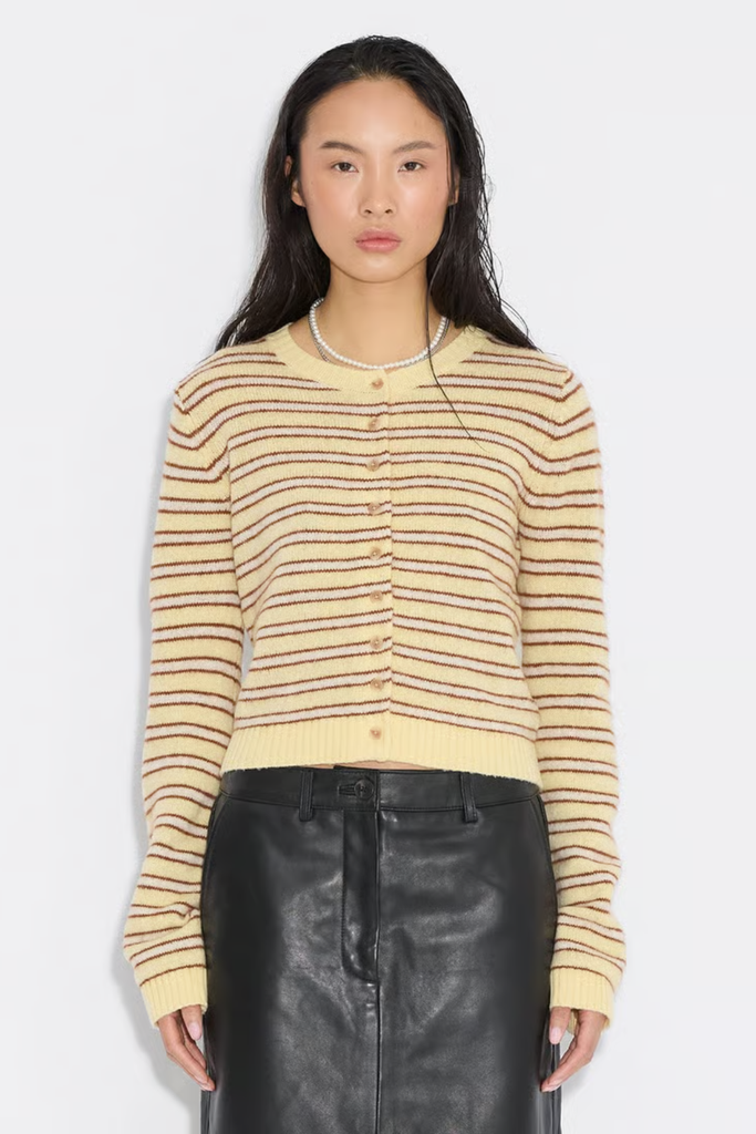 Stripe Wool Cardigan - Yellow Stripe - Holzweiler