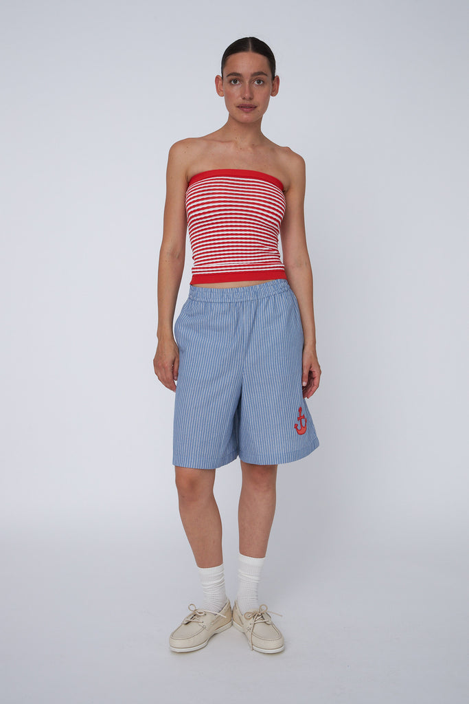 Striped Anchor Embroidered Shorts - Blue Stripes - Stella Nova