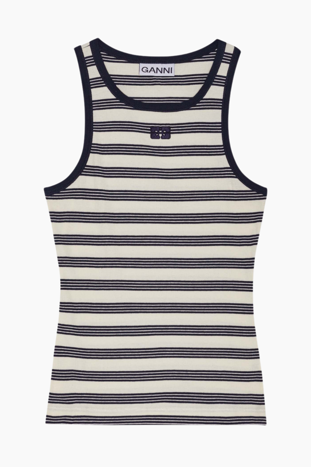 Striped Soft Cotton Rib Tank Top T4144 - Sky Captain - GANNI