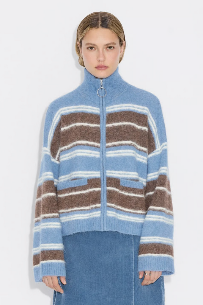 Tine Stripe Cardigan - Blue Stripe - Holzweiler
