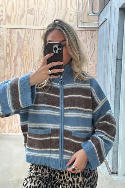 Tine Stripe Cardigan - Blue Stripe - Holzweiler