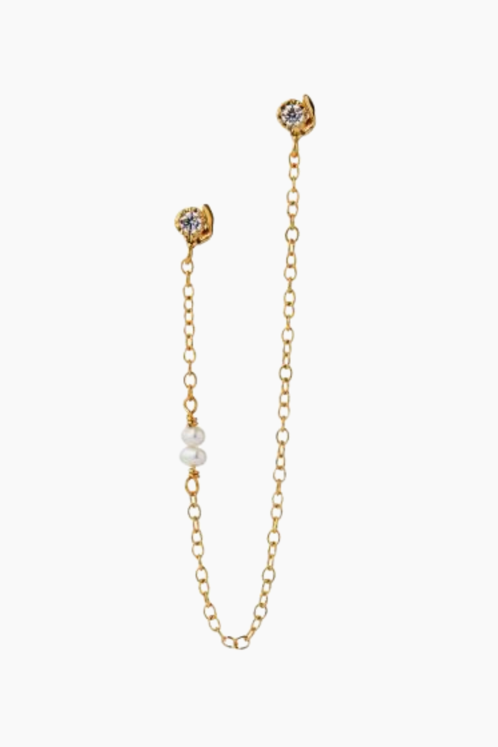 Twin Flow Earring with Stones, Chain & Pearls - Gold - Stine A