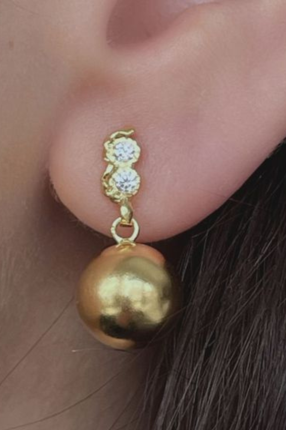 Twin Flow & Disco Ball Earring - Gold - Stine A