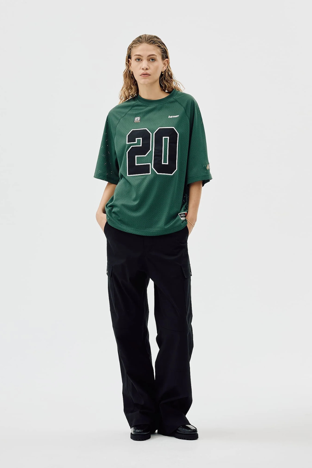 Two-Layer Oversized Mesh T-Shirt - Trekking Green - bareen