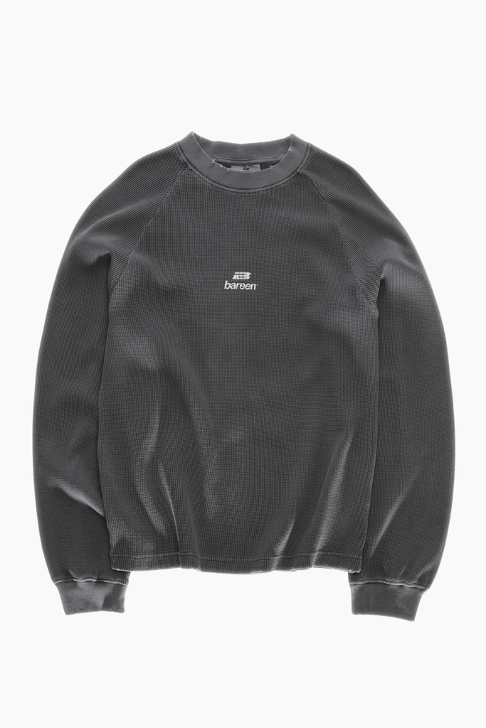 Vintage Oversized Waffle Long Sleeve - Stone Black - Bareen