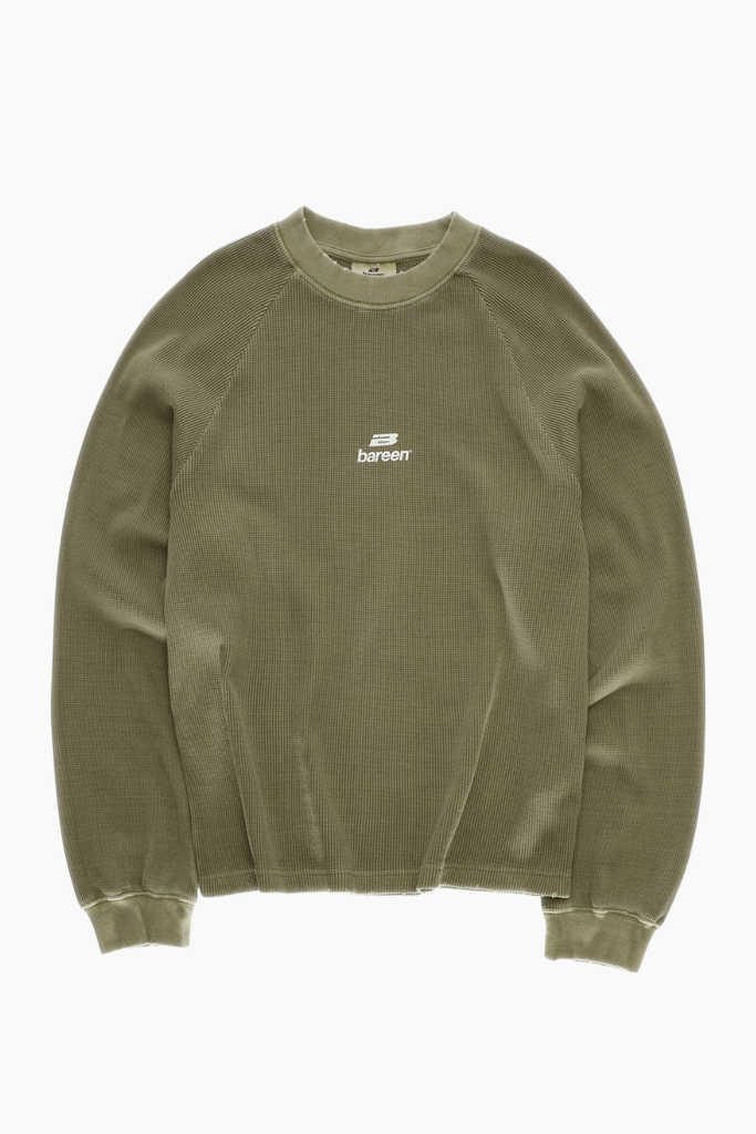 Vintage Oversized Waffle Long Sleeve - Stone Green - Bareen