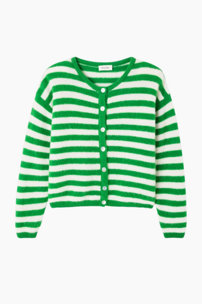 Vitow Cardigan - Clover Striped White - American Vintage