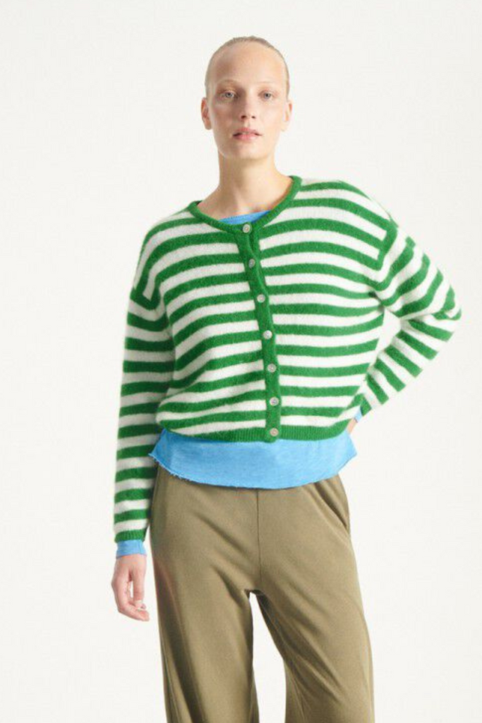 Vitow Cardigan - Clover Striped White - American Vintage