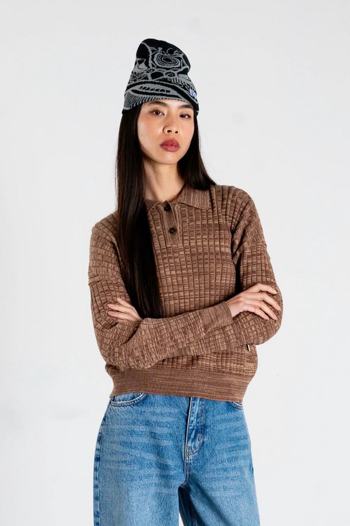 WBMouls Knitted Polo - Dark Brown - Woodbird