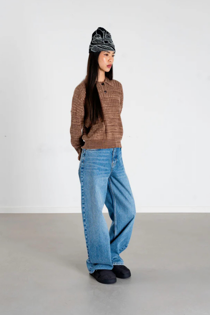 WBMouls Knitted Polo - Dark Brown - Woodbird