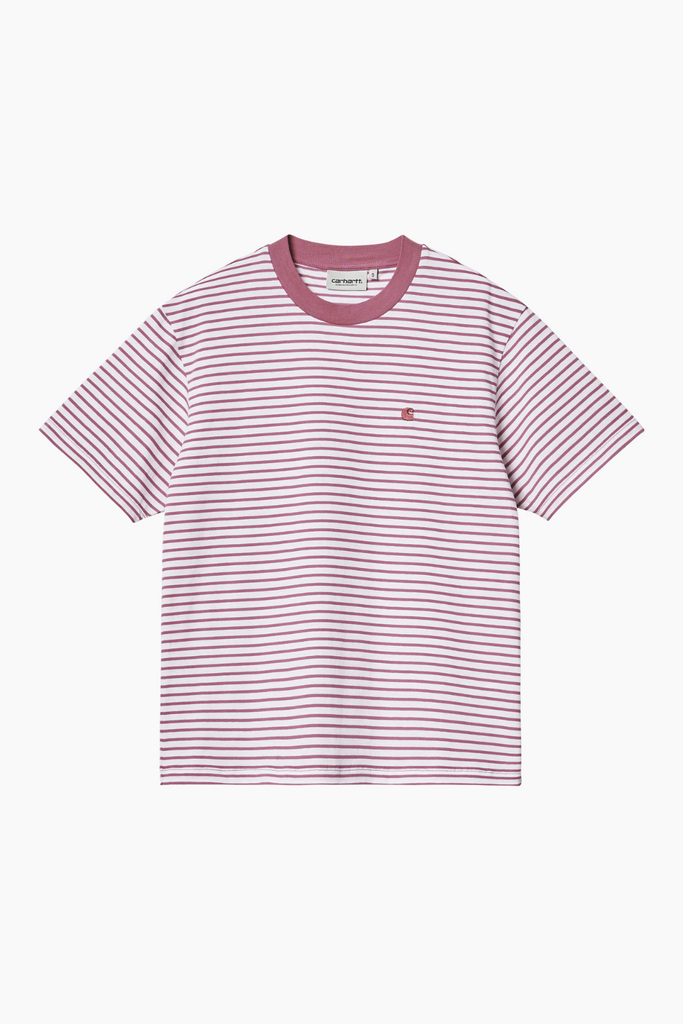 W' S/S Coleen T-Shirt - Coleen Stripe, White/Magenta - Carhartt WIP