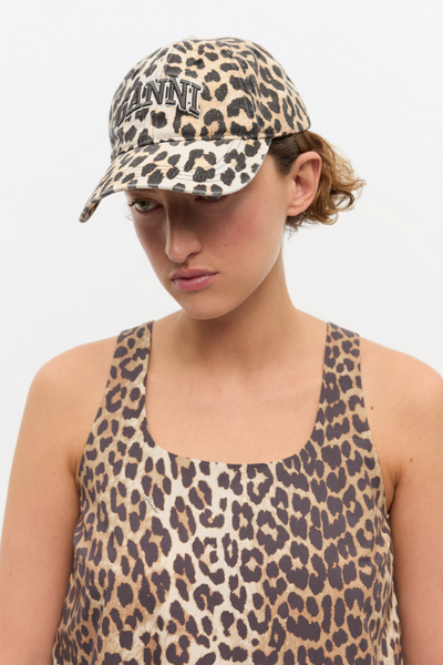 Washed Cotton Canvas Cap A6898 - Leopard - GANNI