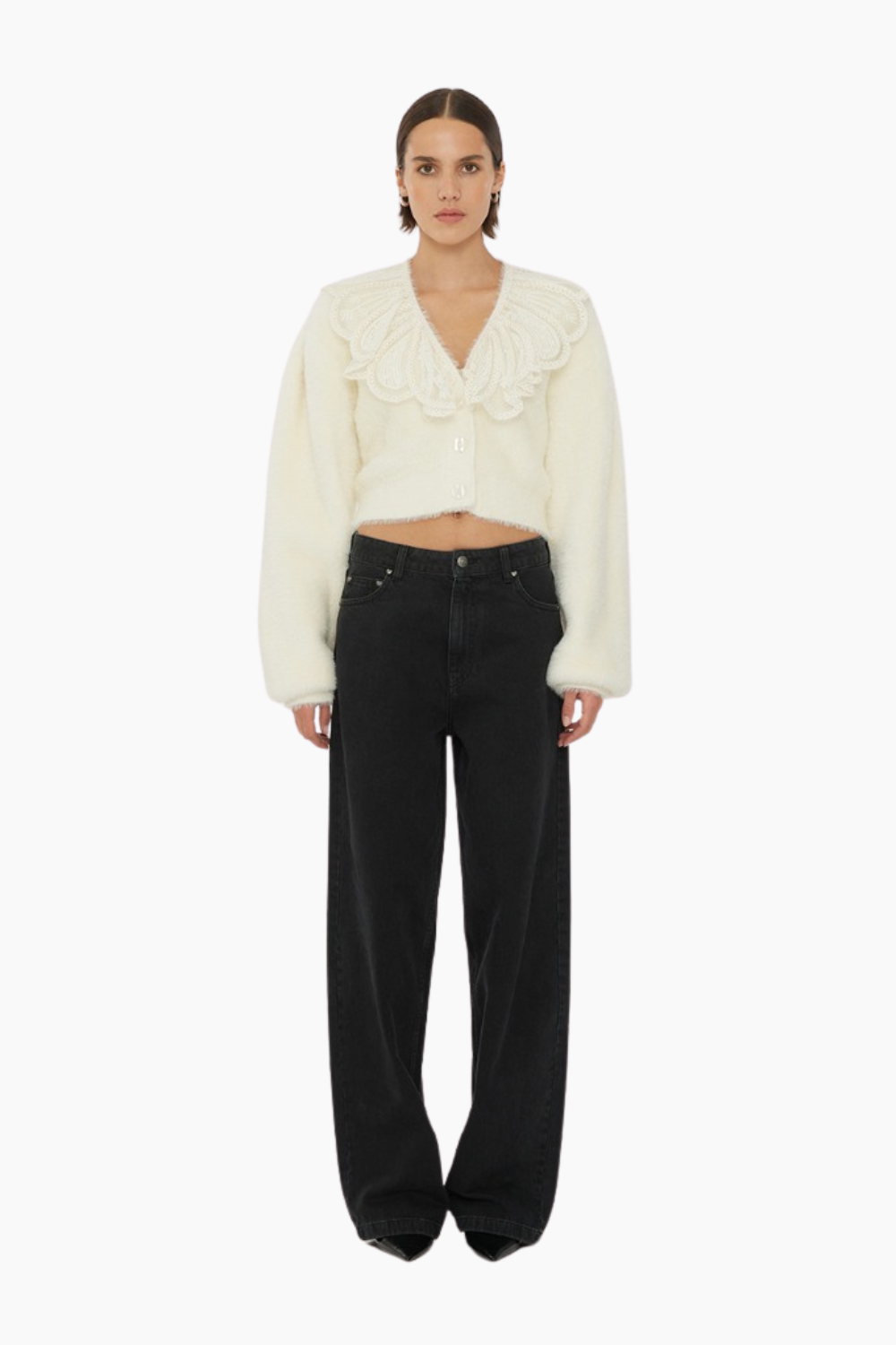 Wide Leg 5 Pocket Jeans - Black Washed - ROTATE