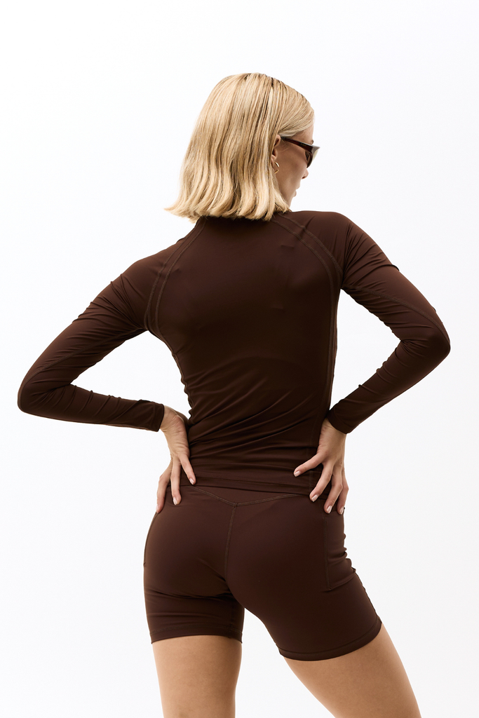 Mock Neck Stretch Longsleeve - Coffee Bean - bareen