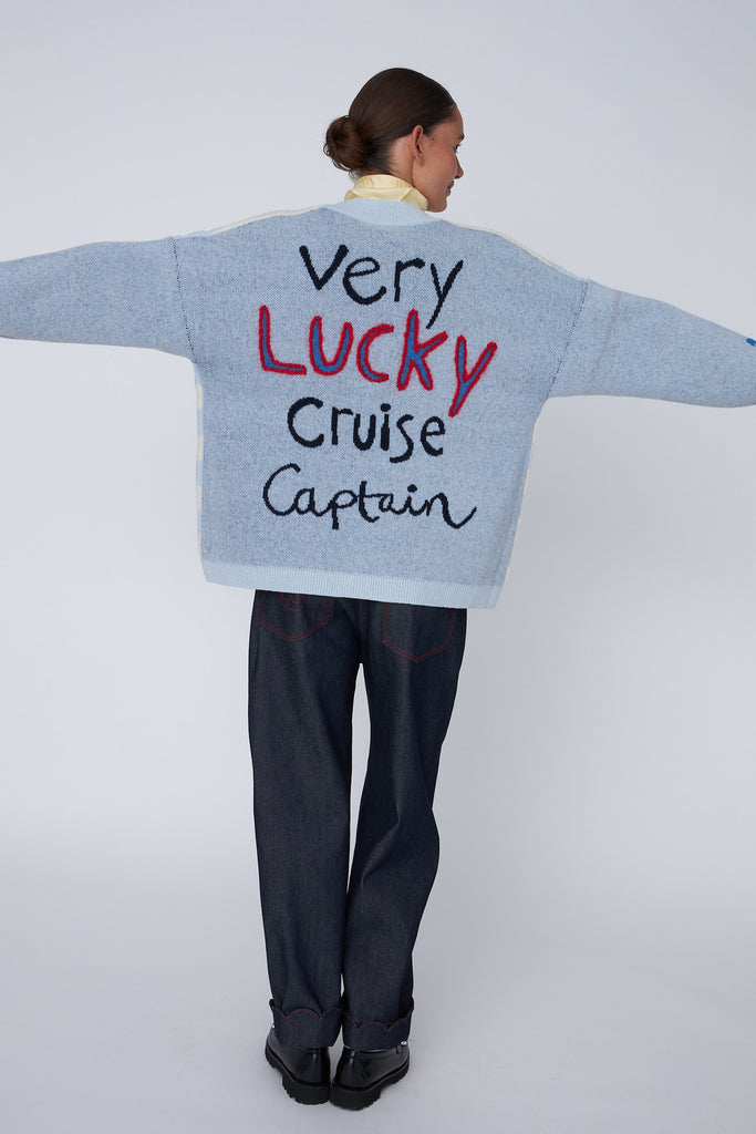 Wool Embroidered Cardigan - Blue Sea - Stella Nova