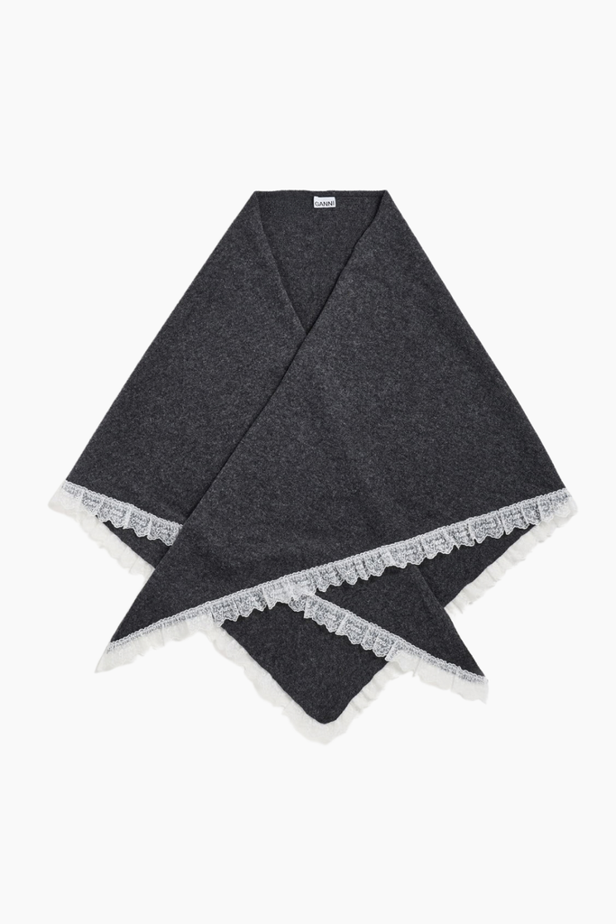 Wool Lace Triangular Scarf XXL - Phantom - GANNI